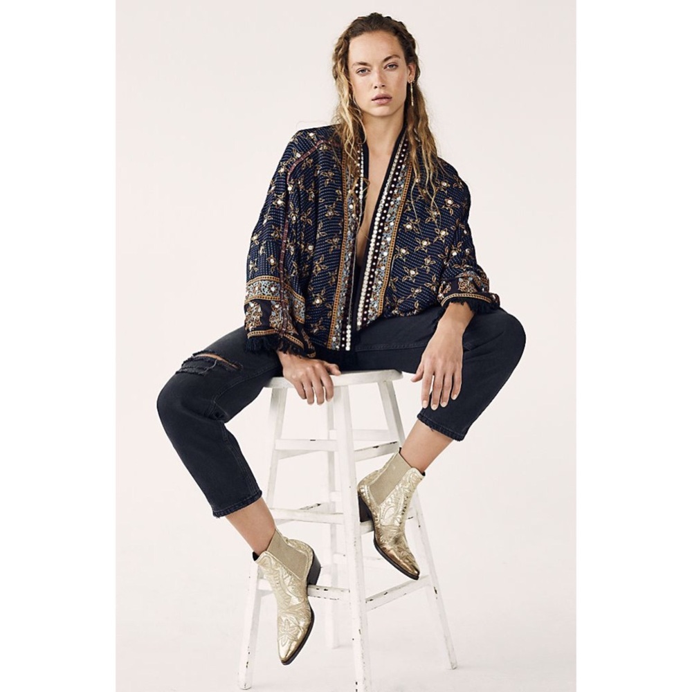 Free People Rays Of Light Blue Embellished Jacket - Picture 2 of 7